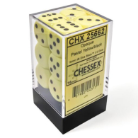 Dadi - 12 dadi d6 opaque pastel yellow/black- 16mm: Chx25662