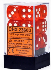 Dadi - 12 dadi d6 translucent orange/white - 16mm: Chx23603