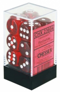 Dadi - 12 dadi d6 translucent red/white - 16mm: Chx23604