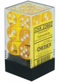Dadi - 12 dadi d6 translucent yellow/white - 16mm: Chx23602