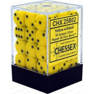 Dadi - 36 dadi d6 opaque yellow/black - 12mm: Chx25802