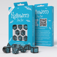 Dadi - 7 dadi poliedrici halloween - black glitter/light blue