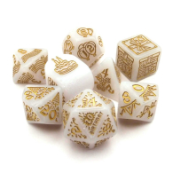 Dadi - 7 dadi poliedrici happy birthday - white glitter/gold