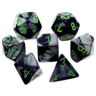 Dadi - 7 mini-dadi poliedrici gemini bllack-grey/green: Chx20649