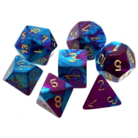 Dadi - 7 mini-dadi poliedrici gemini purple-teal/gold: Chx20649